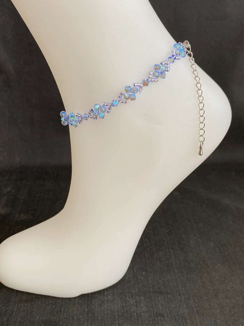 Ankle bracelet, light sapphire ab2x, body jewelry