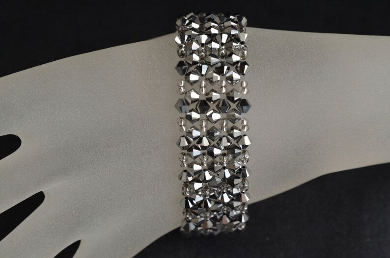 Crystal bracelet, light chrome 2x, rhinestone clasp