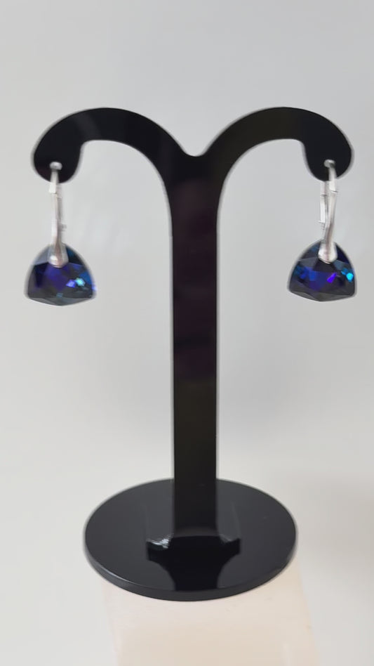 Boucles d’oreilles cristal , argent 925, chic, Trilliant Cut Pendentif Sapphire Vitrail Light, Bleu