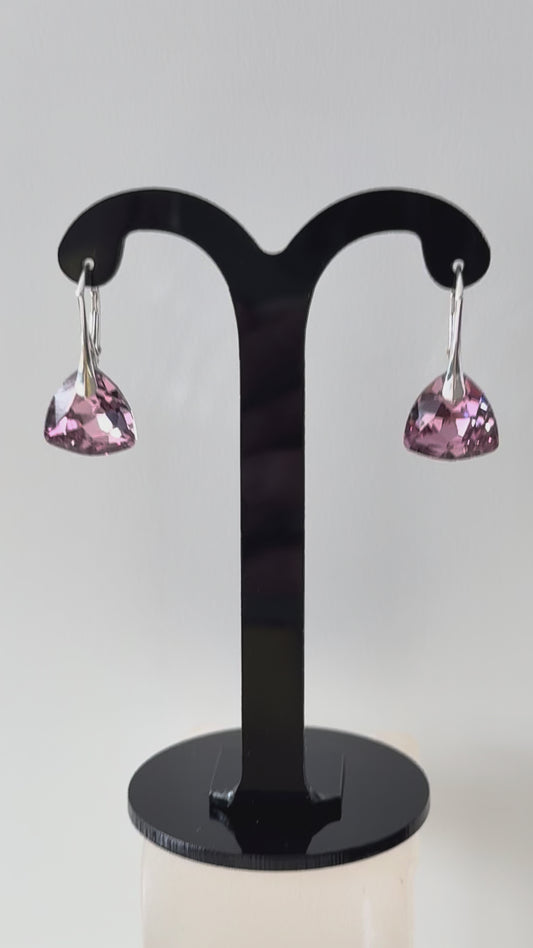 Boucles d’oreilles cristal , argent 925, chic, Trilliant Cut Pendentif Light Rose, Rose
