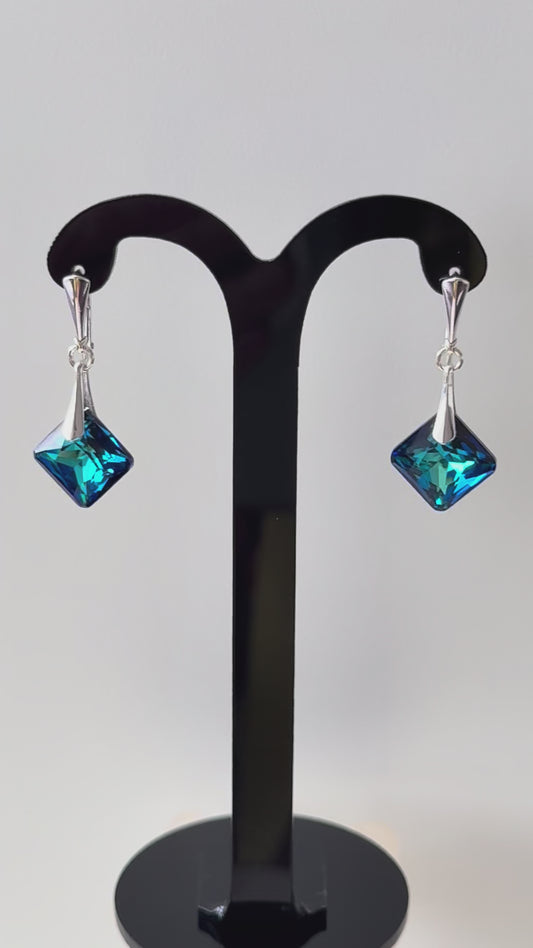 Boucles d’oreilles cristal , argent 925, chic, Princess Cut Pendentif Bermuda Blue, bleu